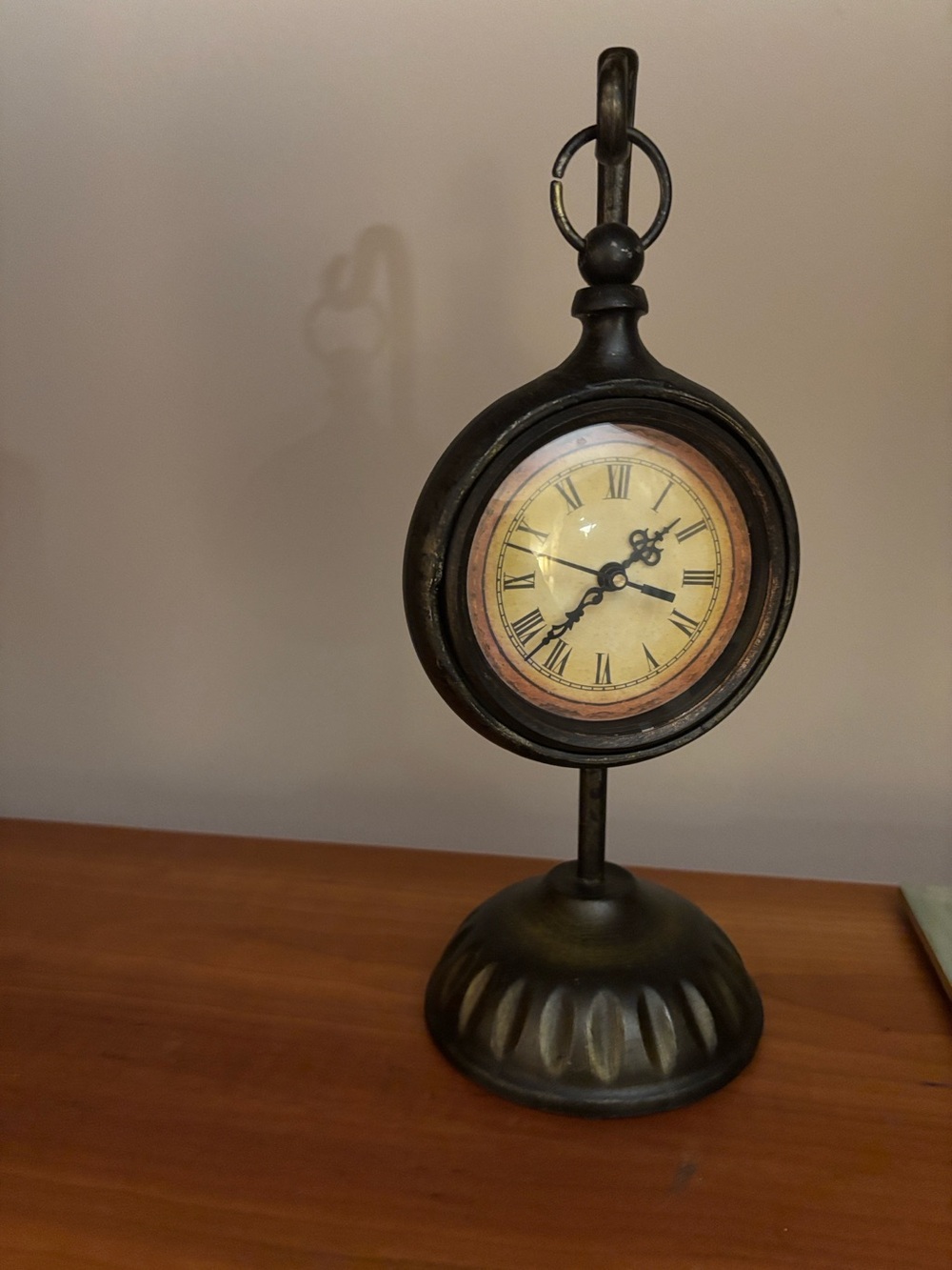 Pottery Barn Aged Bronze Pocket Watch Table Clock Pedestal Stand Roman Numeral